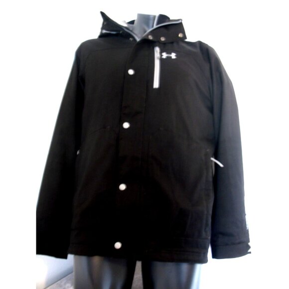 MENS UNDER ARMOUR M SOFT SHELL COAT LINED BLACK HOODED COAT go by measurement - Picture 4 of 13